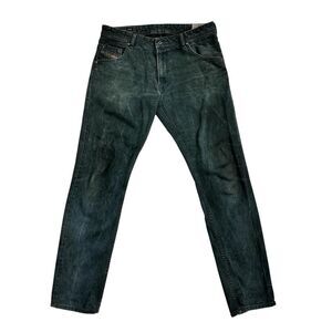Diesel Krayver 0816V Jeans W33 X 32 Slim Carrot Green Black Distressed Denim